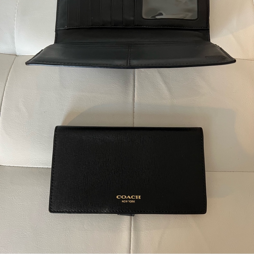 Coach Saffiano Leather Tri-Fold Checkbook Wallet - Picture 7 of 13